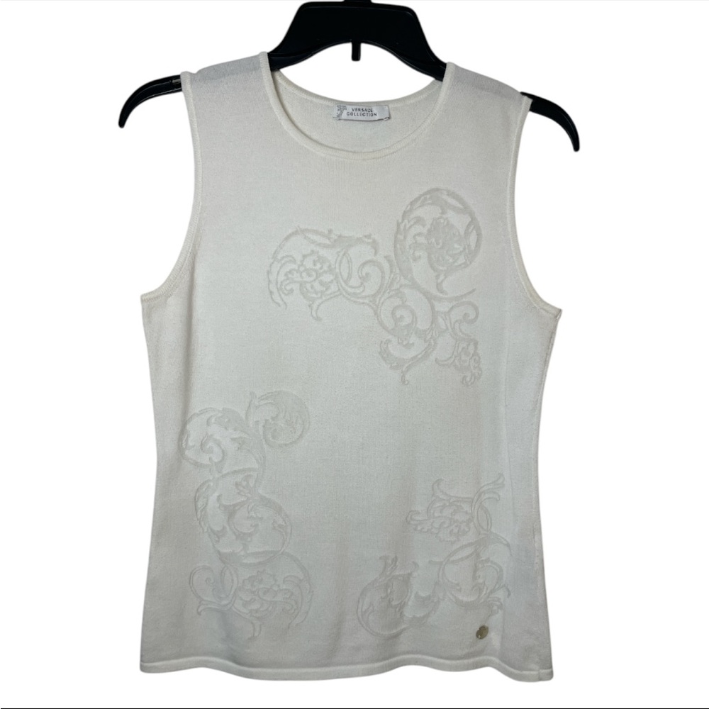 Versace White collection women’s  White Sleeveless knit top shirt size 44